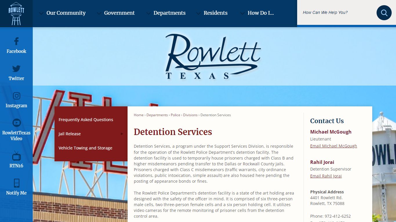 Detention Services | Rowlett, TX - Official Website